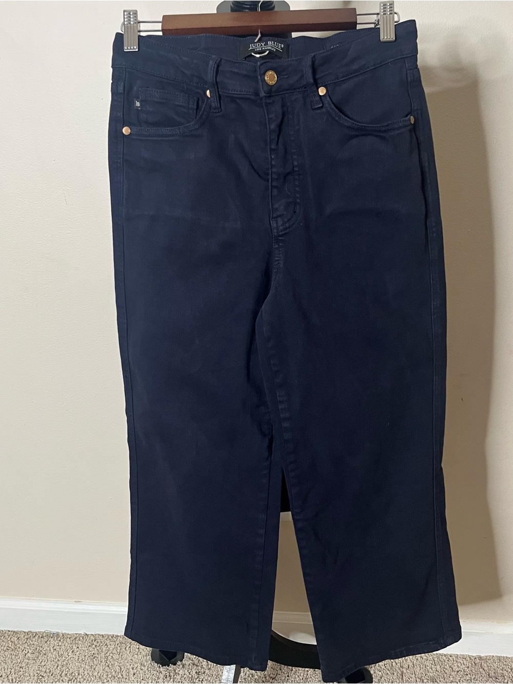 Judy Blue Women’s Dyed Navy High Rise Wide Leg Cropped Denim Jeans Sz 7/28
